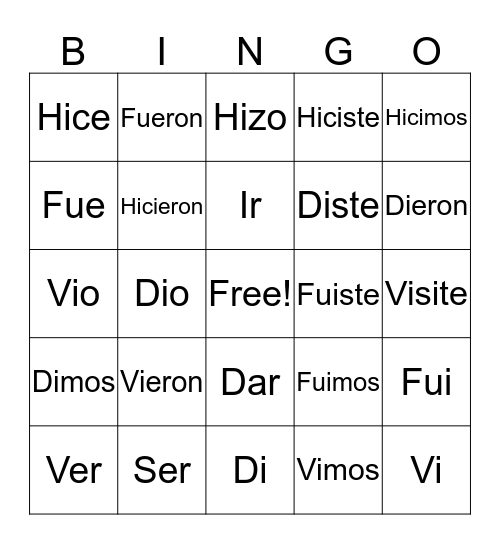 Funky 5 Bingo Card