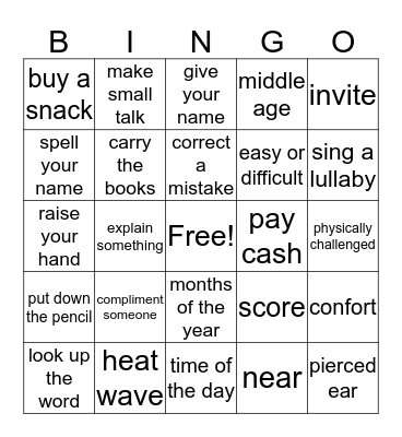 Everyday Language Bingo Card