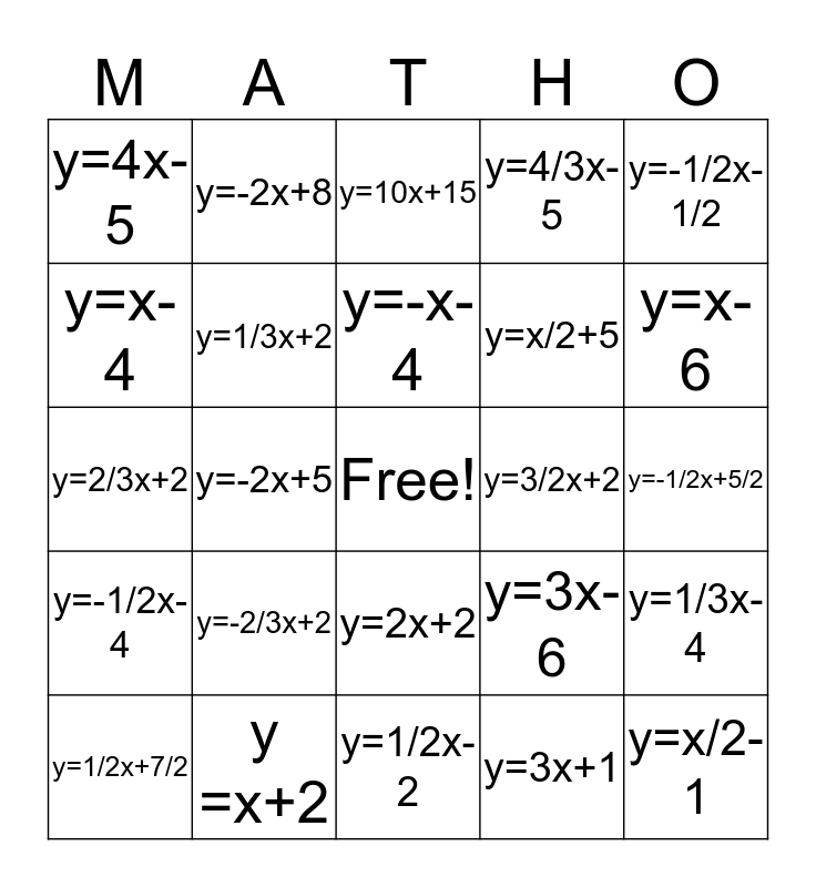 Matho Bingo Card