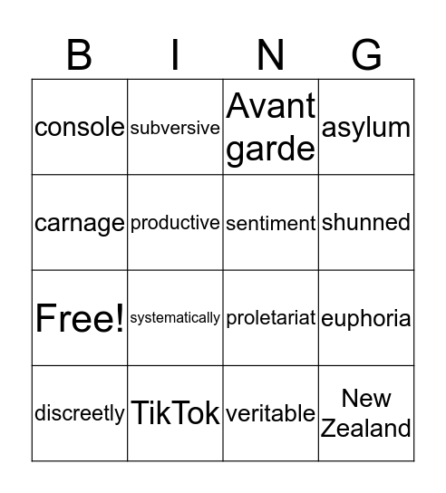 Persepolis Vocab Round Three Bingo Card