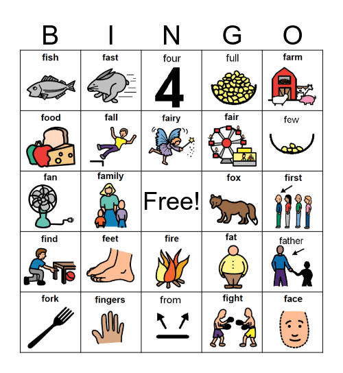 Initial /f/ Bingo Card