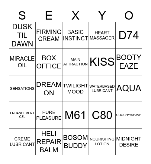 SEXY SQUARES Bingo Card