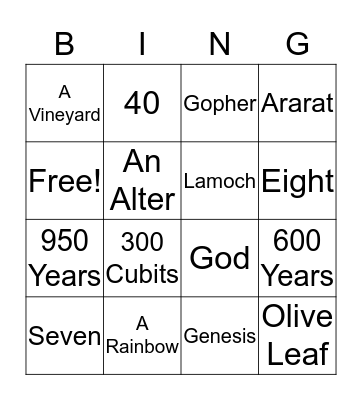 Noah Bingo Card