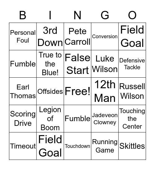 Sehawks Bingo Card