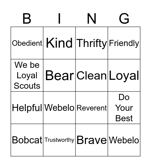 Cub Scout BINGO Card
