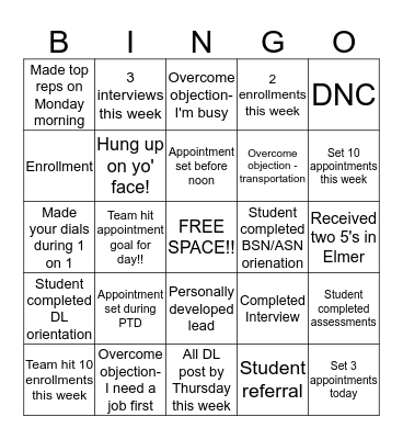 ADMISSIONS BINGO Card