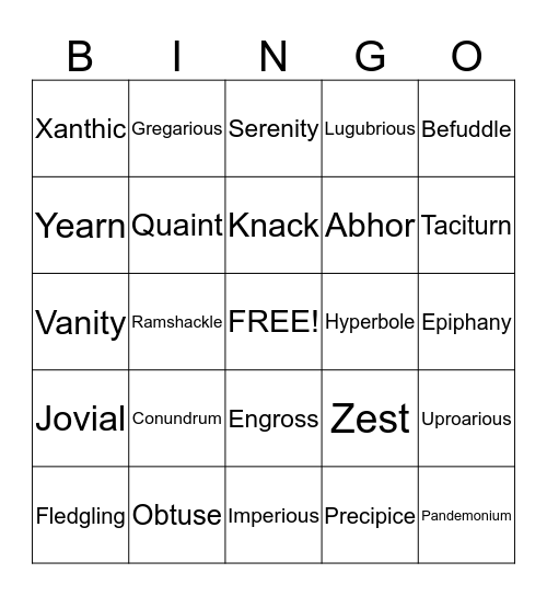 Vocab Bingo Card