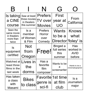 UFO Ice Breaker Bingo Card