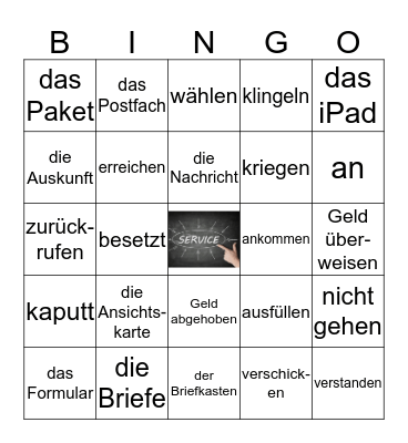 Service / Hilfe Bingo Card