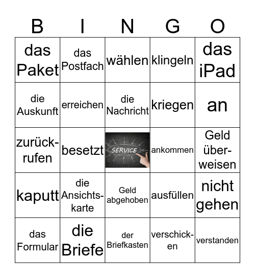 Service / Hilfe Bingo Card