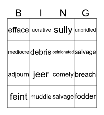 VOCABULARY BING Bingo Card