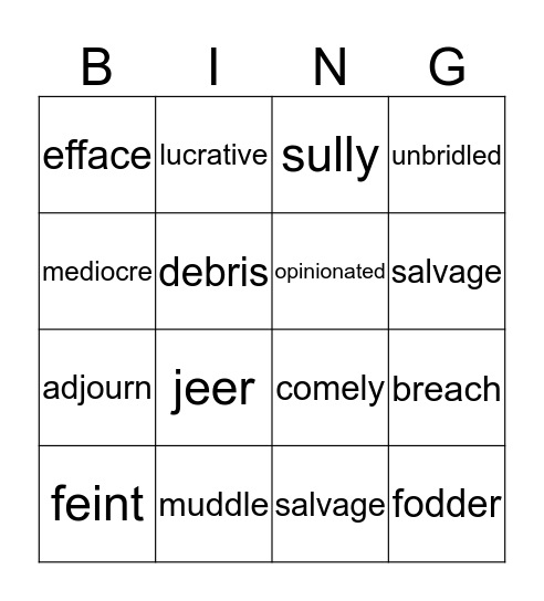 VOCABULARY BING Bingo Card