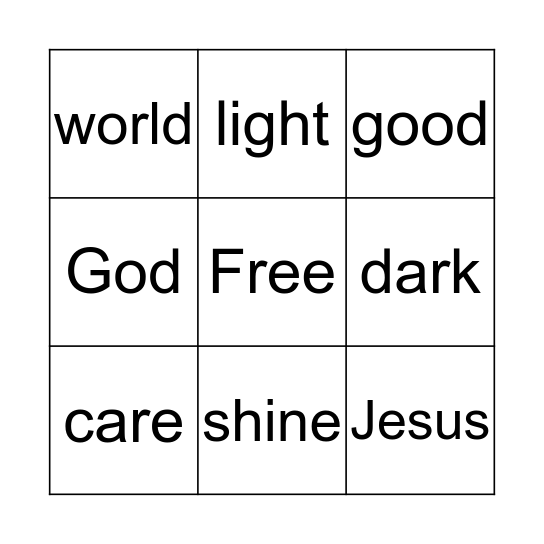 Let Your Light Shine Bingo Card