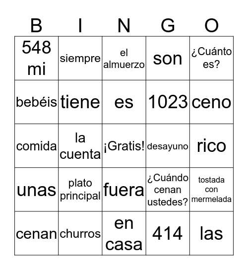 Unidad 2 Bingo Card