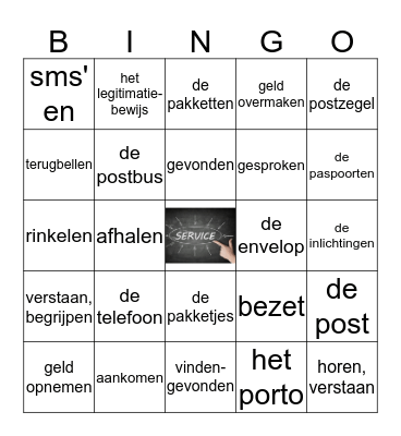 Service / Hilfe Bingo Card
