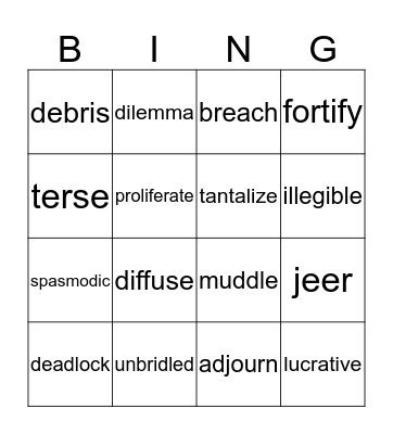 VOCABULARY BING Bingo Card