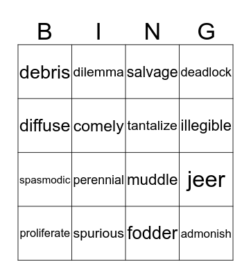 VOCABULARY BING Bingo Card