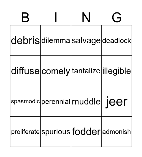 VOCABULARY BING Bingo Card