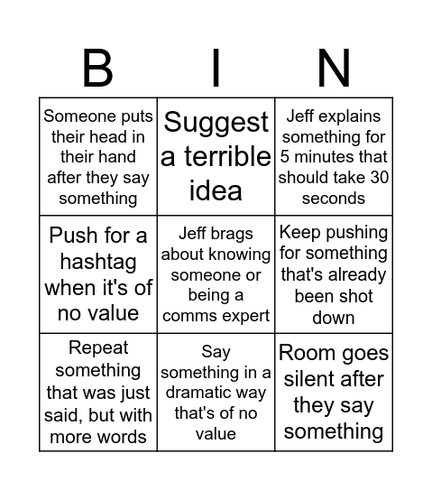 Meetings with Monique and Jeff Bingo Card