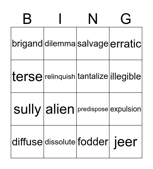 VOCABULARY BING Bingo Card