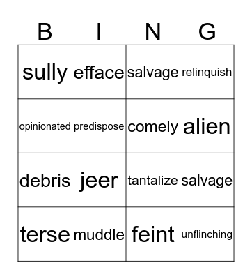 VOCABULARY BING Bingo Card