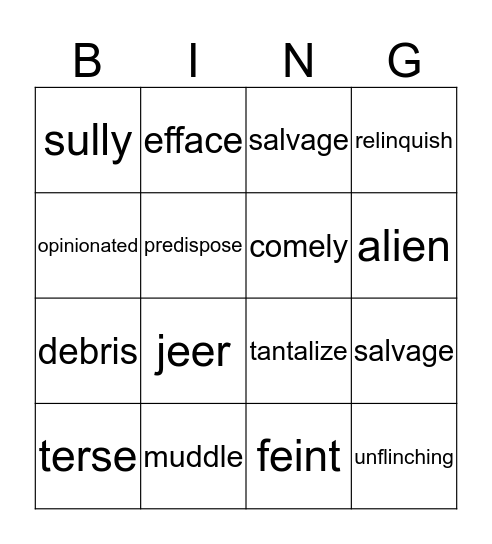 VOCABULARY BING Bingo Card