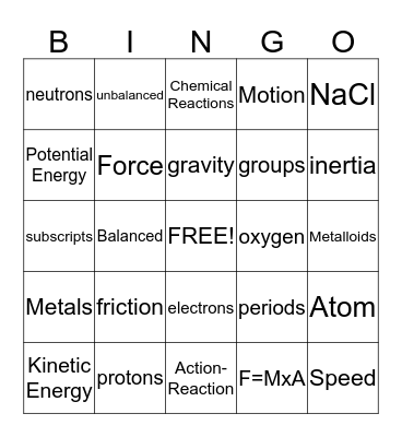 Vocabulary Bingo Card