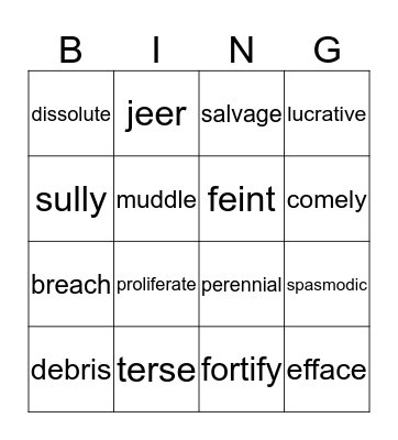 VOCABULARY BING Bingo Card