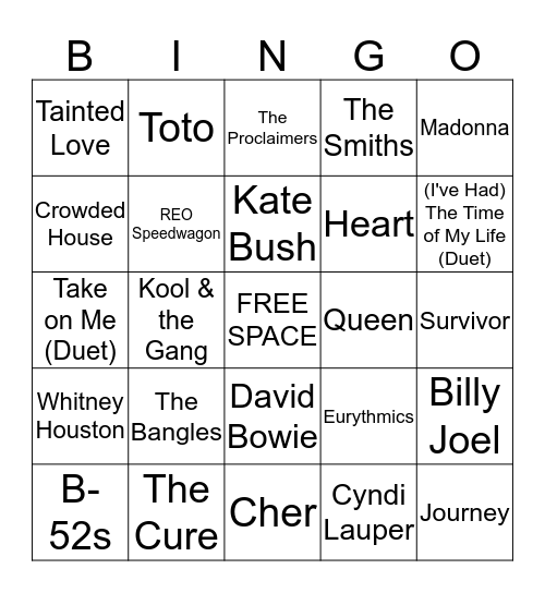 Big Boy Karaoke: 80's Edition Bingo Card