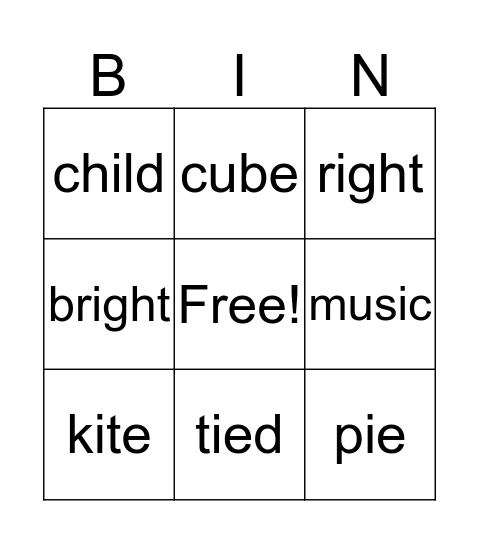 Spelling list  Bingo Card