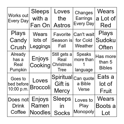 FIND   SOMEONE   WHO Bingo Card