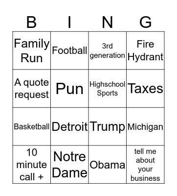 CALL BINGO Card