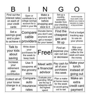Week 2 Focus on Finance Bingo Card