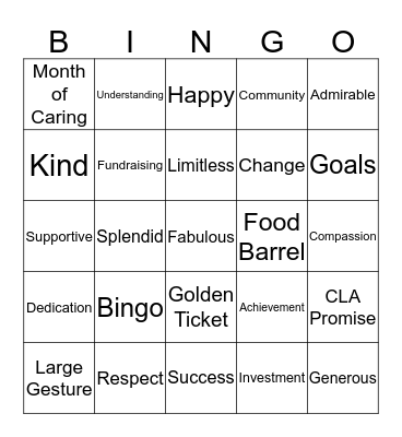 United Way Bingo Card
