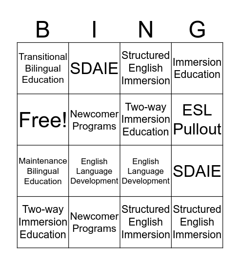 ELL Programs Bingo Card