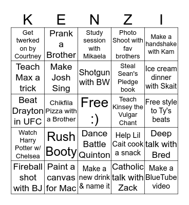 Kenzi Bingo Card