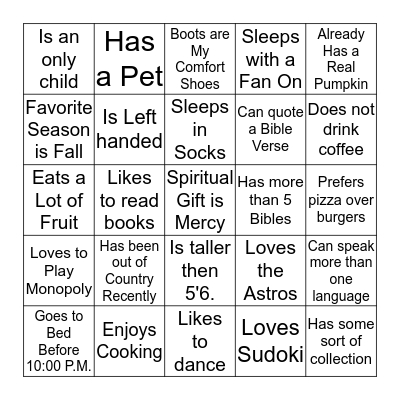 FIND   SOMEONE   WHO Bingo Card