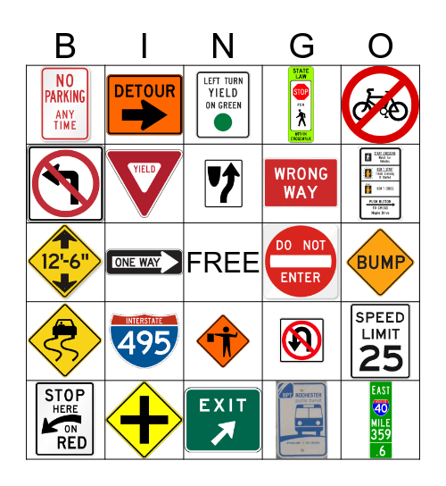 Traffic Sign Bingo Card