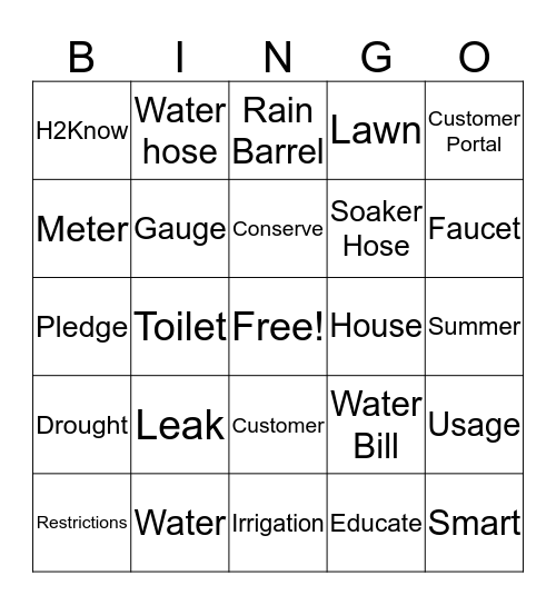 Water Smart Bingo Card