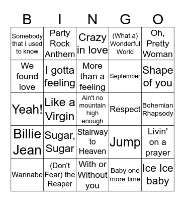 Hits of all time pt 2 Bingo Card