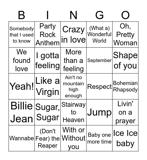 Hits of all time pt 2 Bingo Card