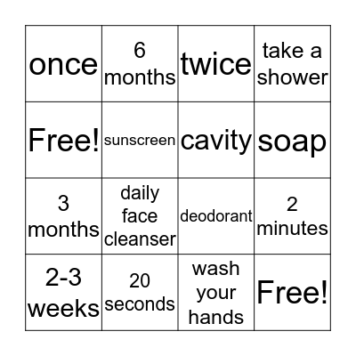 Hygiene Review Bingo Card