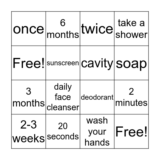 Hygiene Review Bingo Card