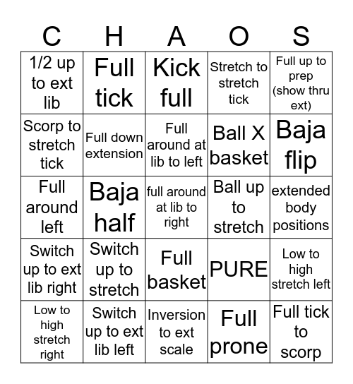 CHAOS Bingo Card
