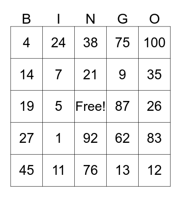 BINGO de Números Bingo Card