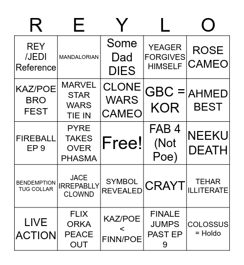 REYLO Bingo Card