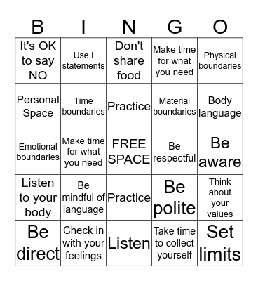 Boundaries Bingo Card