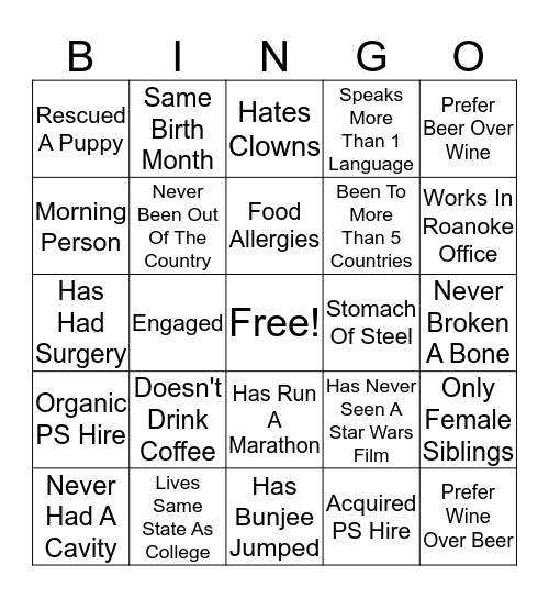 PS Marketing Mingle Bingo Card