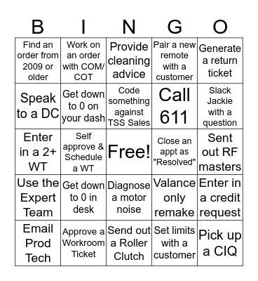 Customer Service Fun Bingo Card