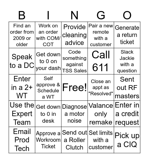 Customer Service Fun Bingo Card